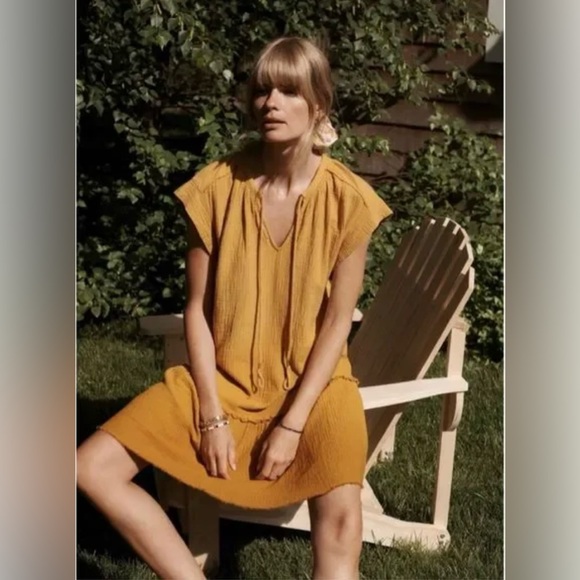 Anthropologie Saturday Sunday “Lydia” Mustard Yellow Muslin Gauze Tunic - Picture 2 of 9